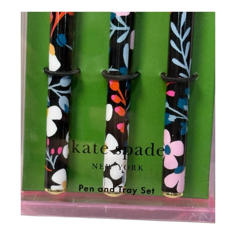 Kate Spade New York Fall Floral Fine Tip Pen & Acrylic Tray Set NEW